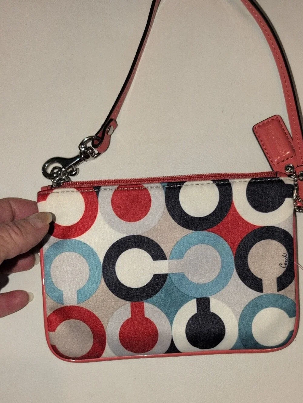 Coach Multicolor Circle Print Wristlet - Red, Blue, Black, Cream